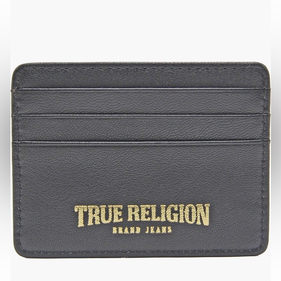 NWT True Religion Black Leather Key Card Holder with Logo - Picture 2 of 5